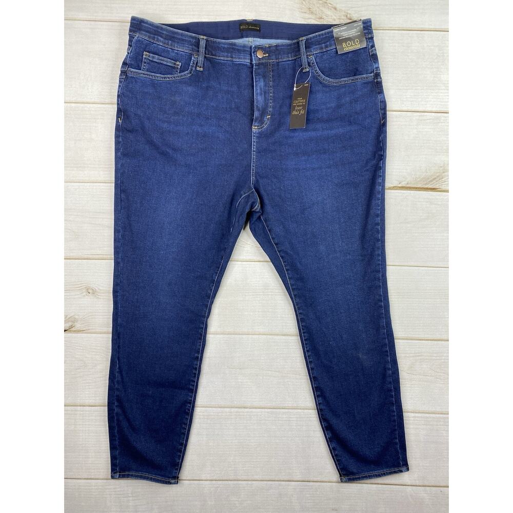 Bold Elements Jeans Women 20W Dark Wash Curvy Skinny Tummy Control Waistband NWT